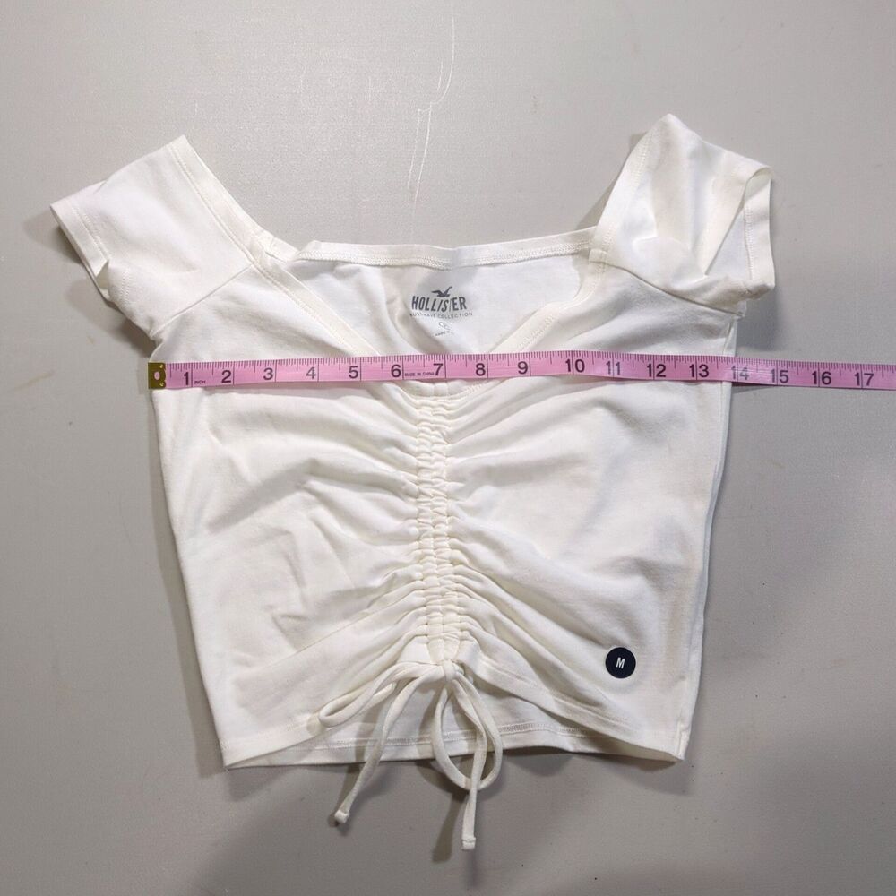 Hollister Women's White Ruched Tie Front Cap Sleeve Crop Top M Y2K Babydoll NWT - Picture 3 of 5